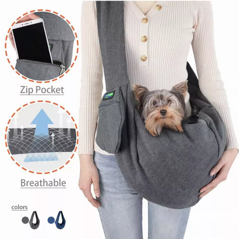 JESPET Comfy Pet Sling for Small Dog Cat, Hand Free Sling Bag Breathable Soft Knit with Front Pocket, Travel Puppy Carrying Bag, Pet Pouch. Machine Washable