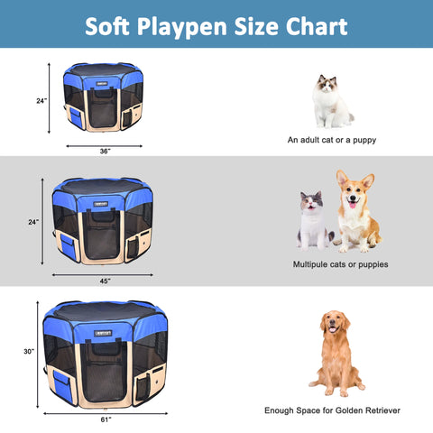 JESPET Pet Dog Playpens 36", 45" & 61" Portable Soft Dog Exercise Pen Kennel with Carry Bag for Puppy Cats Kittens Rabbits, Indoor/Outdoor Use