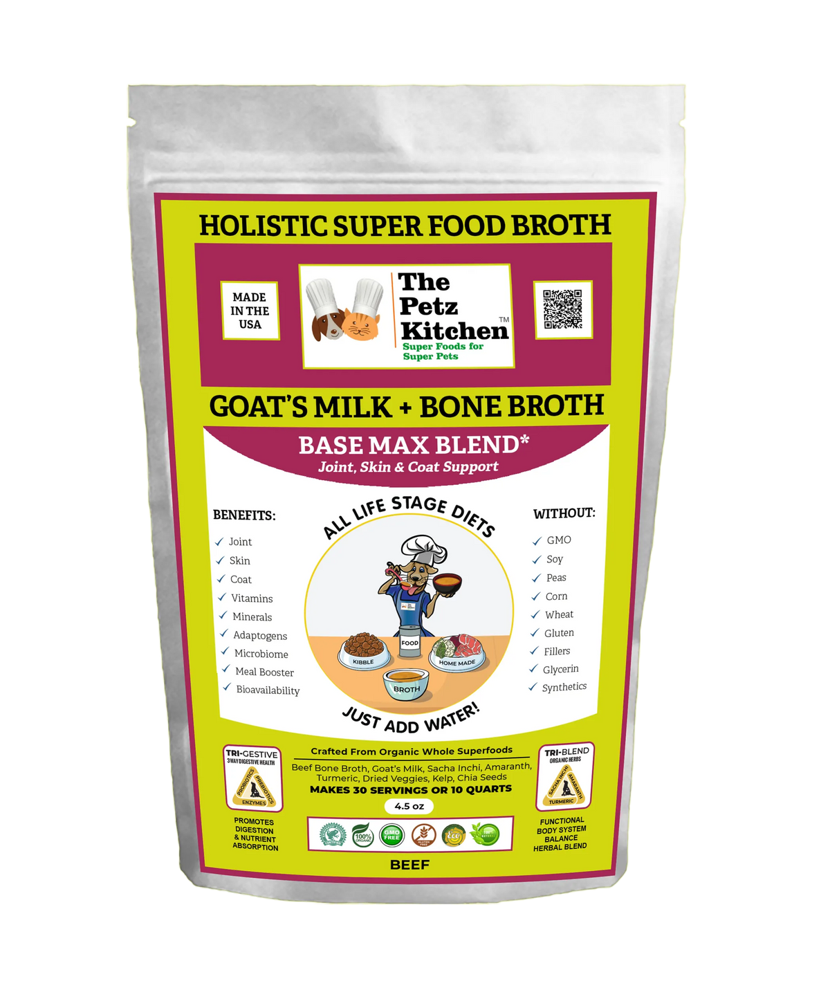 Goats Milk + Bone Broth Base Max* Joint, Skin & Coat Support Broth* The Petz Kitchen Dog & Cat