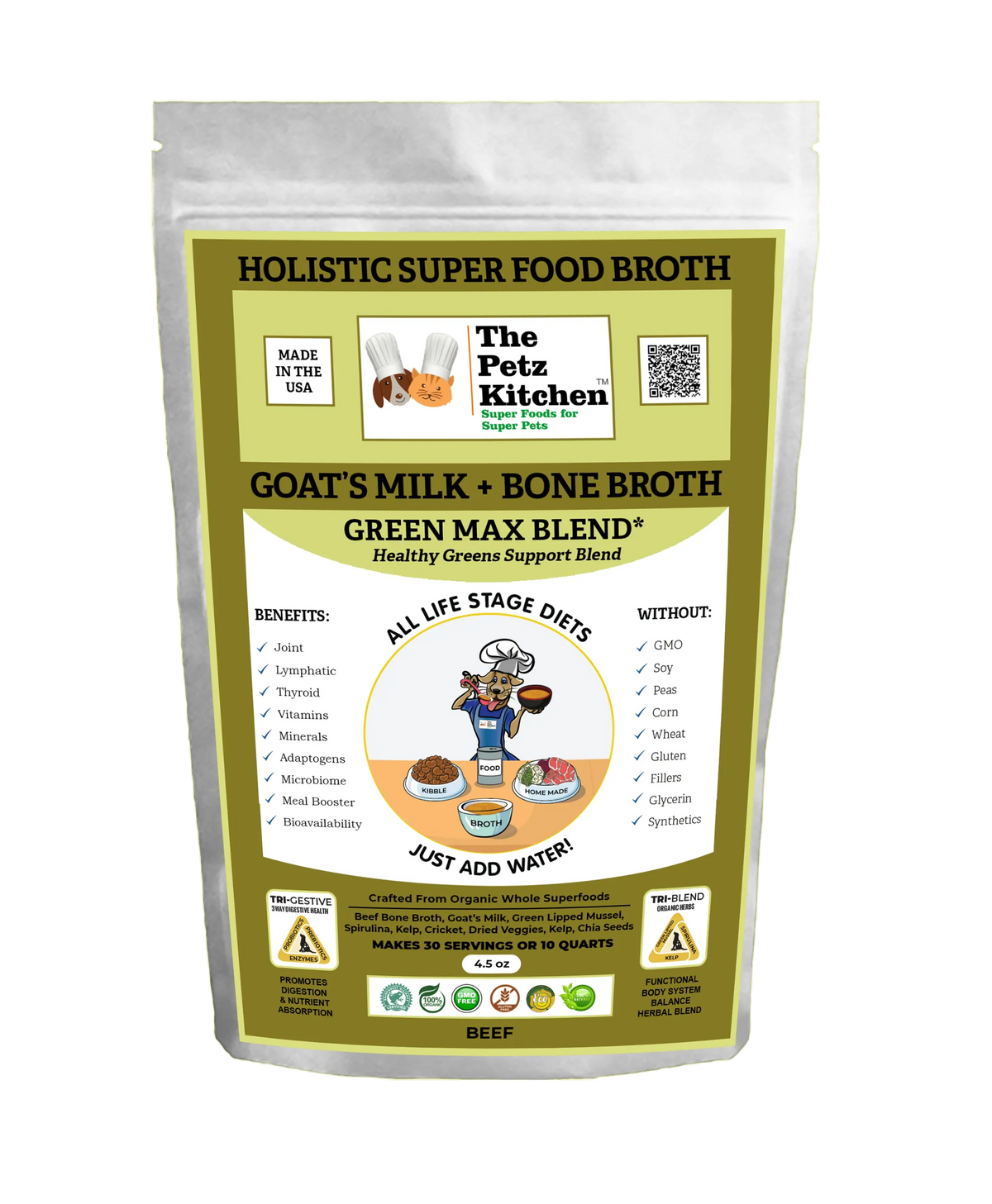 Goats Milk + Bone Broth Green Max Blend* Omega 3 & 6 Vitamin & Mineral Support* The Petz Kitchen Dog & Cat