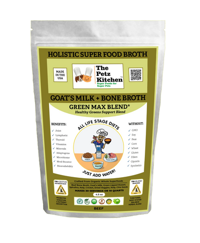 Goats Milk + Bone Broth Green Max Blend* Omega 3 & 6 Vitamin & Mineral Support* The Petz Kitchen Dog & Cat