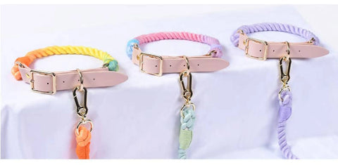 Luxe Royal Leather Rope Leash and Collar Set  - Size:   | Pack Of: 1