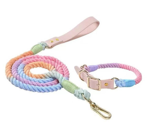 Luxe Royal Leather Rope Leash and Collar Set  - Size:   | Pack Of: 1