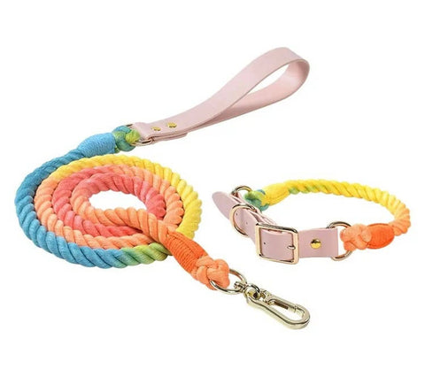 Luxe Royal Leather Rope Leash and Collar Set  - Size:   | Pack Of: 1