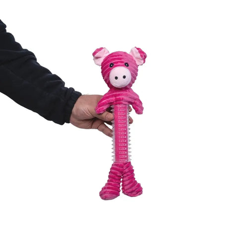 Corduroy Squeaking Pink Piggy Dog Toy with TPR Protrusions