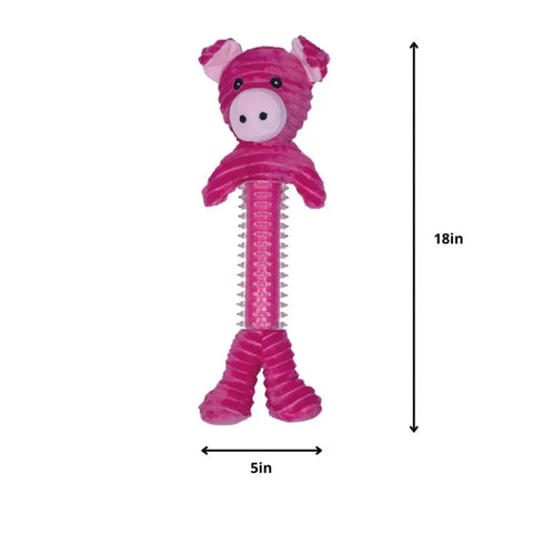 Corduroy Squeaking Pink Piggy Dog Toy with TPR Protrusions