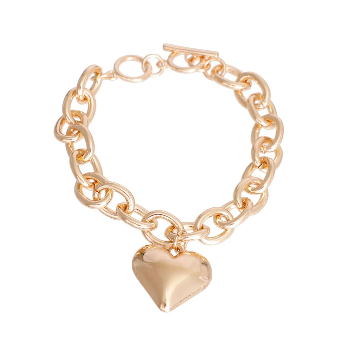 Gold Cable Chain Heart Toggle Necklace