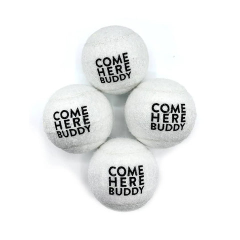 Set of 4 Come Here Buddy Tennis Balls in White