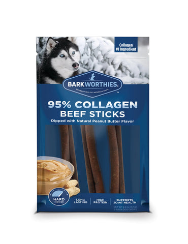 Barkworthies Collagen Beef Sticks Peanut Butter Flavor 6" 3 Pack