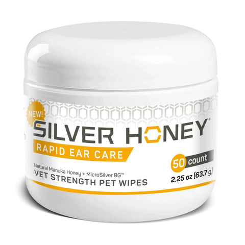 Absorbine Pet - Silver Honey Rapid Ear Care Vet Strength Pet Wipes, 50ct, Manuka Honey & MicroSilver BG