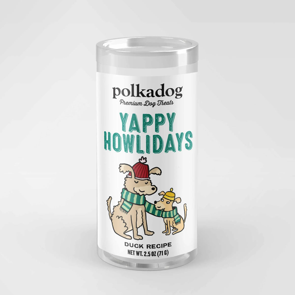 Polka Dog Holiday Mini Tube: Yappy Howlidays, Lucky Duck Bits 2oz