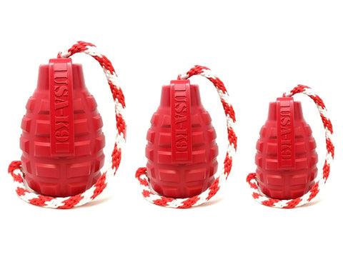 USA-K9 Grenade Durable Rubber Chew Toy, Treat Dispenser, Reward Toy, Tug Toy, and Retrieving Toy