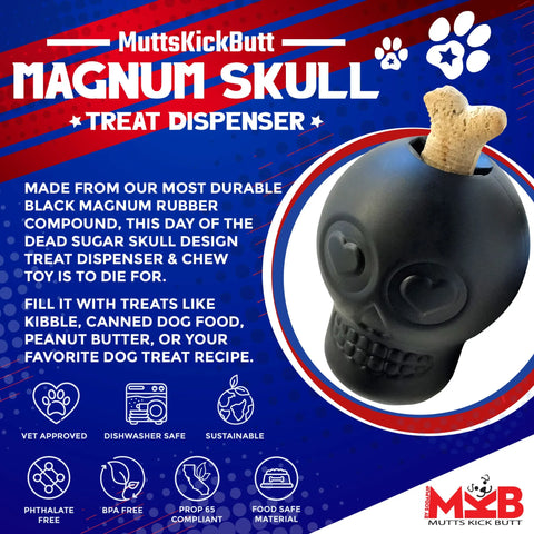 MKB Sugar Skull Durable Rubber Chew Toy & Treat Dispenser