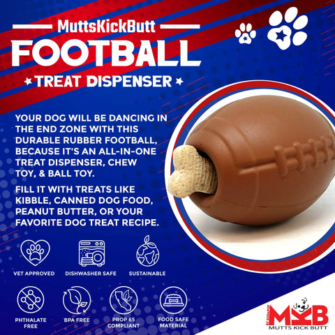 MKB Football Durable Rubber Chew Toy and Treat Dispenser