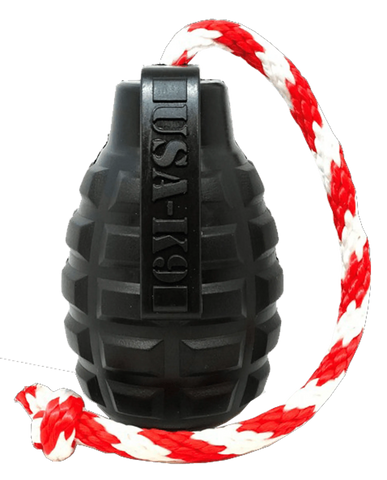 USA-K9 Grenade Durable Rubber Chew Toy, Treat Dispenser, Reward Toy, Tug Toy, and Retrieving Toy