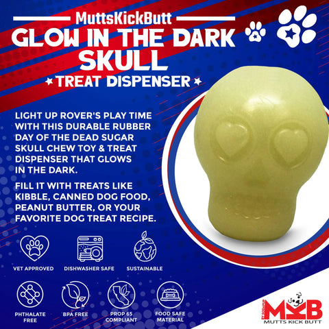 MKB Glow in the Dark Sugar Skull Chew Toy & Treat Dispenser